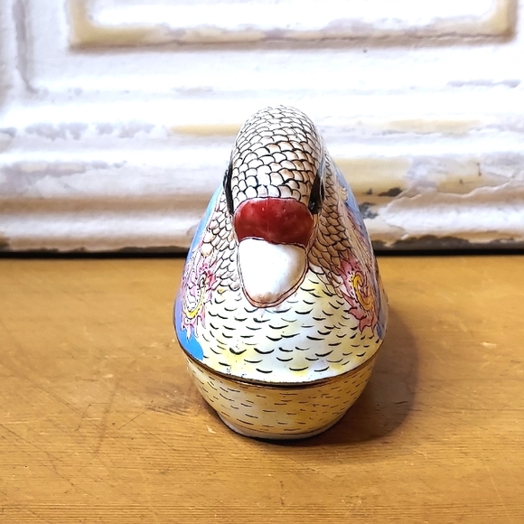 Handpainted Brass & Enamel Duck Trinket Box - Picture 5 of 7